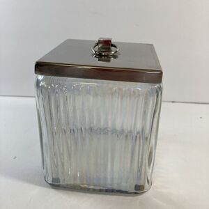 Iridescent Square Ribbed Glass Jar With Silver Metal Lid